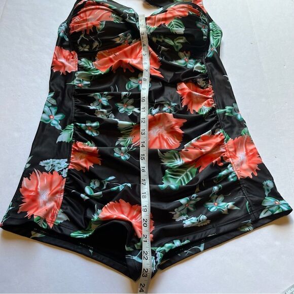 Coco Reef Women's One Piece Swim Suit Black/Green/Orange Floral Size 16 - Picture 12 of 12